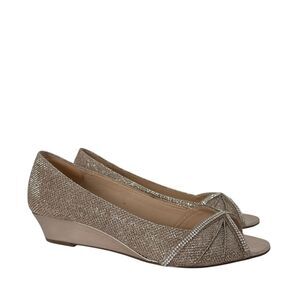 Nina Champagne Dressy Open Toe Wedge Shoes size 5.5